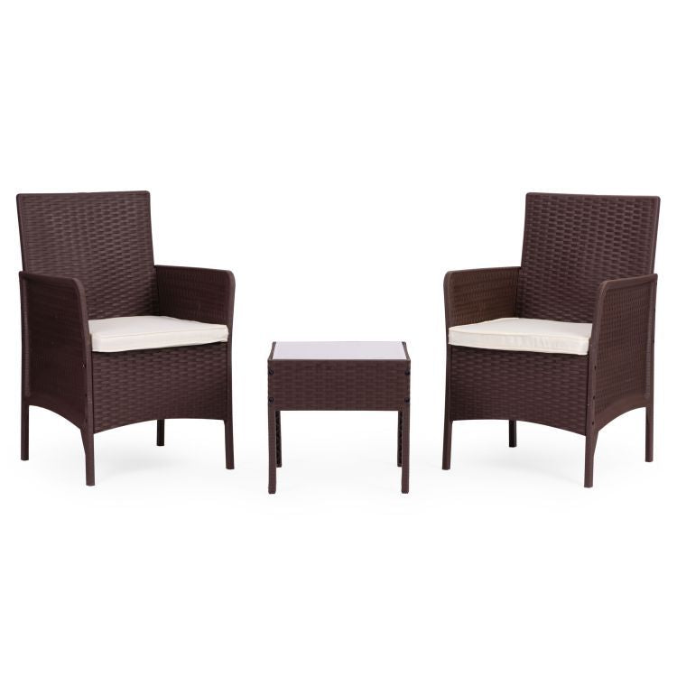 Set Masa Cu 2 Fotolii Gradina, Balcon, Terasa, Cu Perne Crem, Culoare Maro - MAXY