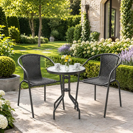 Set Mobilier Grădină Bistro Masa cu 2 Scaune Gri - MAXY