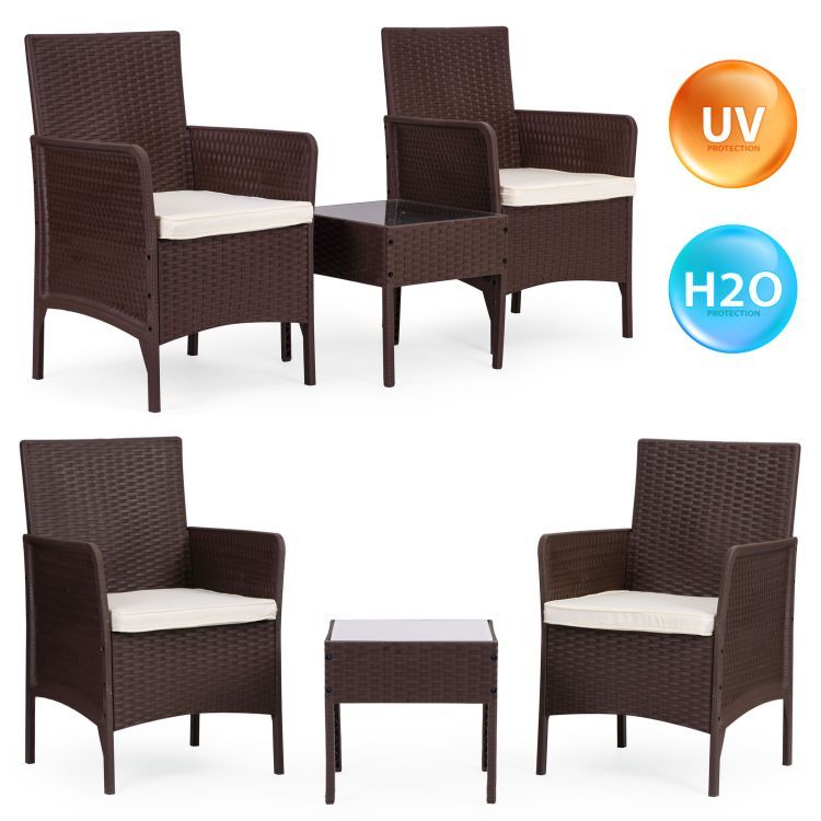 Set Masa Cu 2 Fotolii Gradina, Balcon, Terasa, Cu Perne Crem, Culoare Maro - MAXY