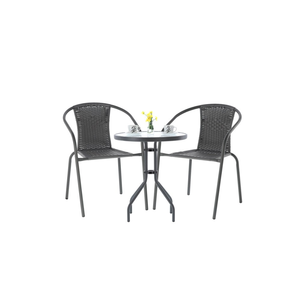 Set Mobilier Grădină Bistro Masa cu 2 Scaune Gri - MAXY