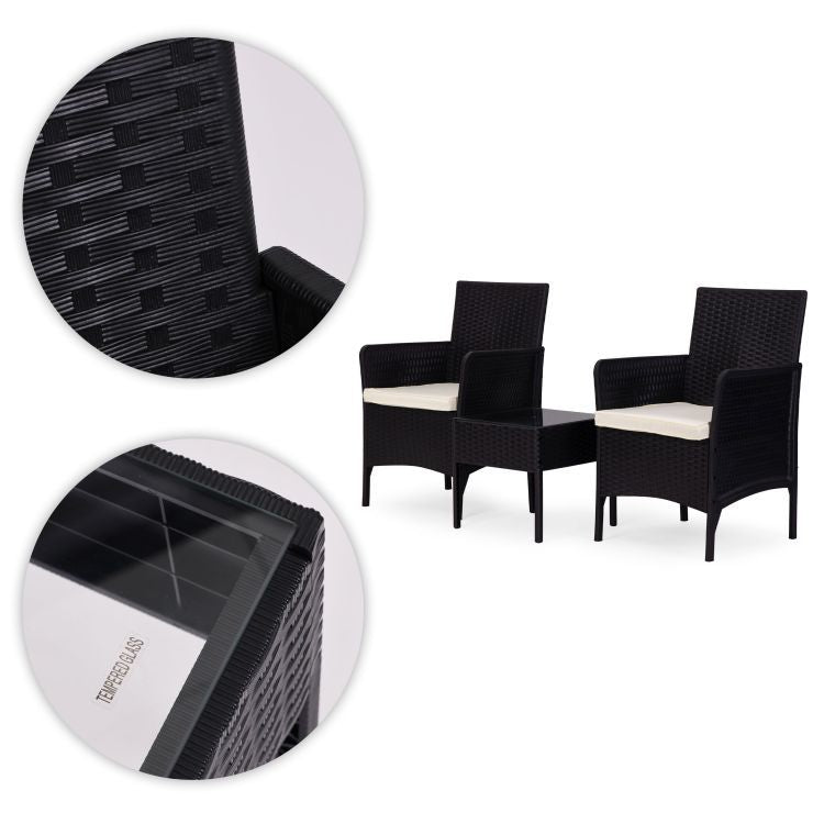 Set Masa Cu 2 Fotolii Gradina, Balcon, Terasa, Cu Perne Crem, Culoare Negru - MAXY