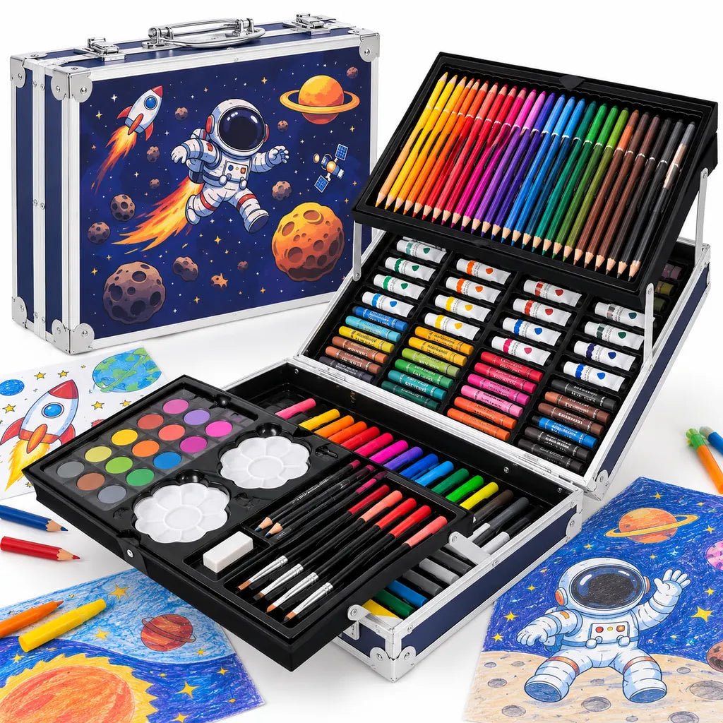 Set De Pictură Și Desen Maaleo, Valiză Astronaut, 145 Piese, Creioane, Markere, Pasteluri Și Vopsele