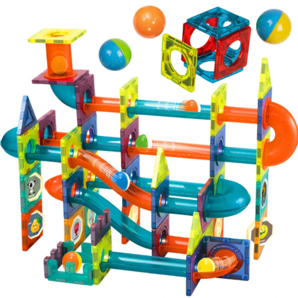 Set De Construcții Magnetice Cu Pistă Pentru Bile 3D, 96 Piese, Multicolor