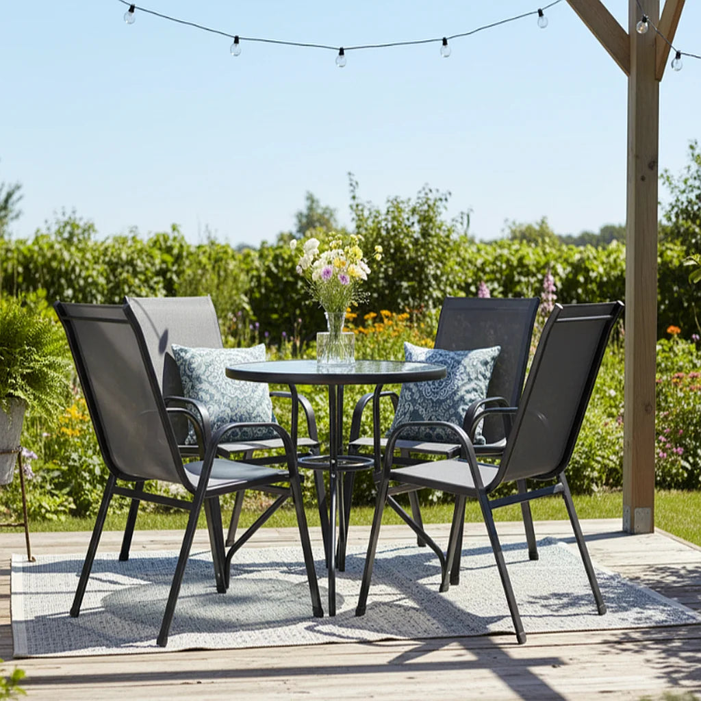 Set Mobilier de Grădină cu Masă și 4 Scaune, Gri - MAXY