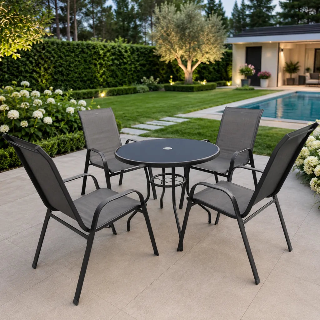 Set Mobilier de Grădină cu Masă și 4 Scaune, Gri - MAXY