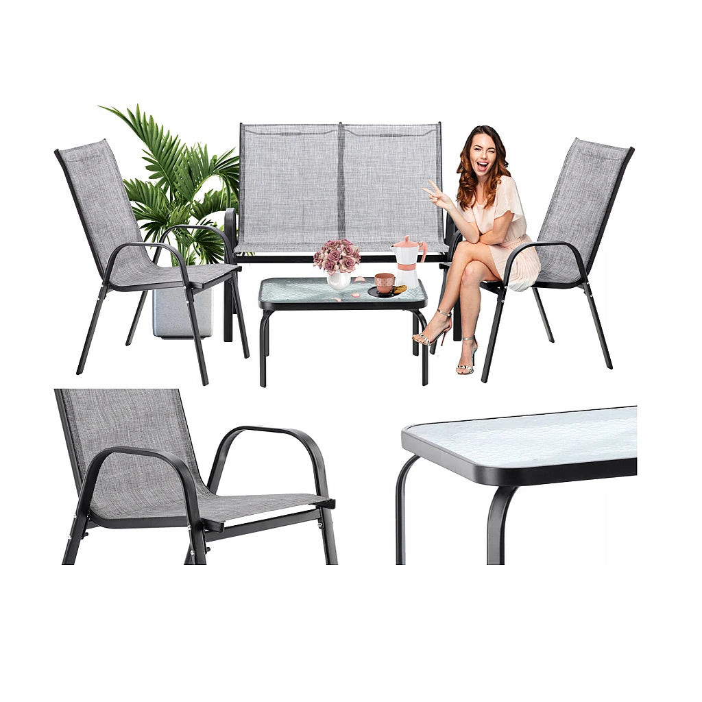 Set Mobilier de Grădină Gri cu Masă, 2 Scaune și Canapea - MAXY