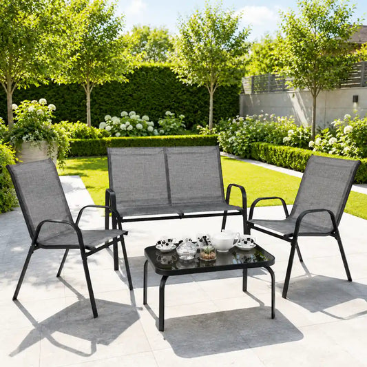 Set Mobilier de Grădină Gri cu Masă, 2 Scaune și Canapea - MAXY