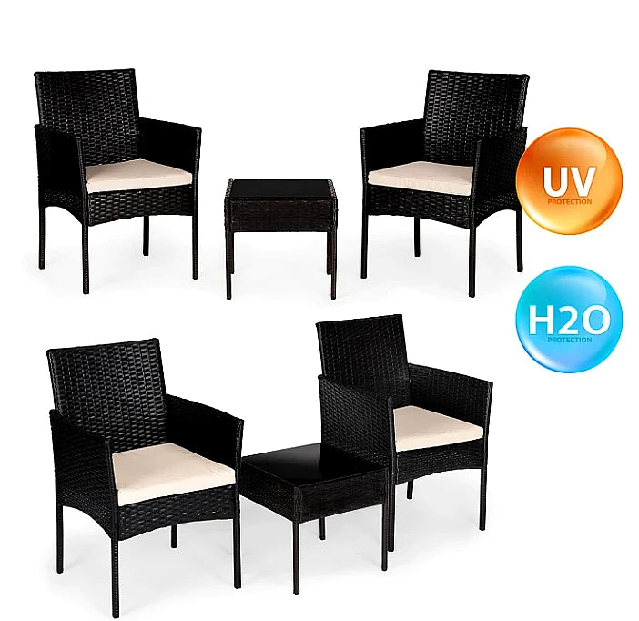 Set Mobilier de Grădină cu Masă și 2 Fotolii din Technoratan, Perne Crem, Negru