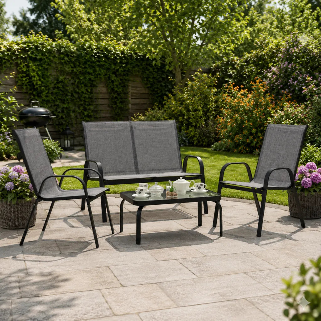 Set Mobilier de Grădină Gri cu Masă, 2 Scaune și Canapea - MAXY