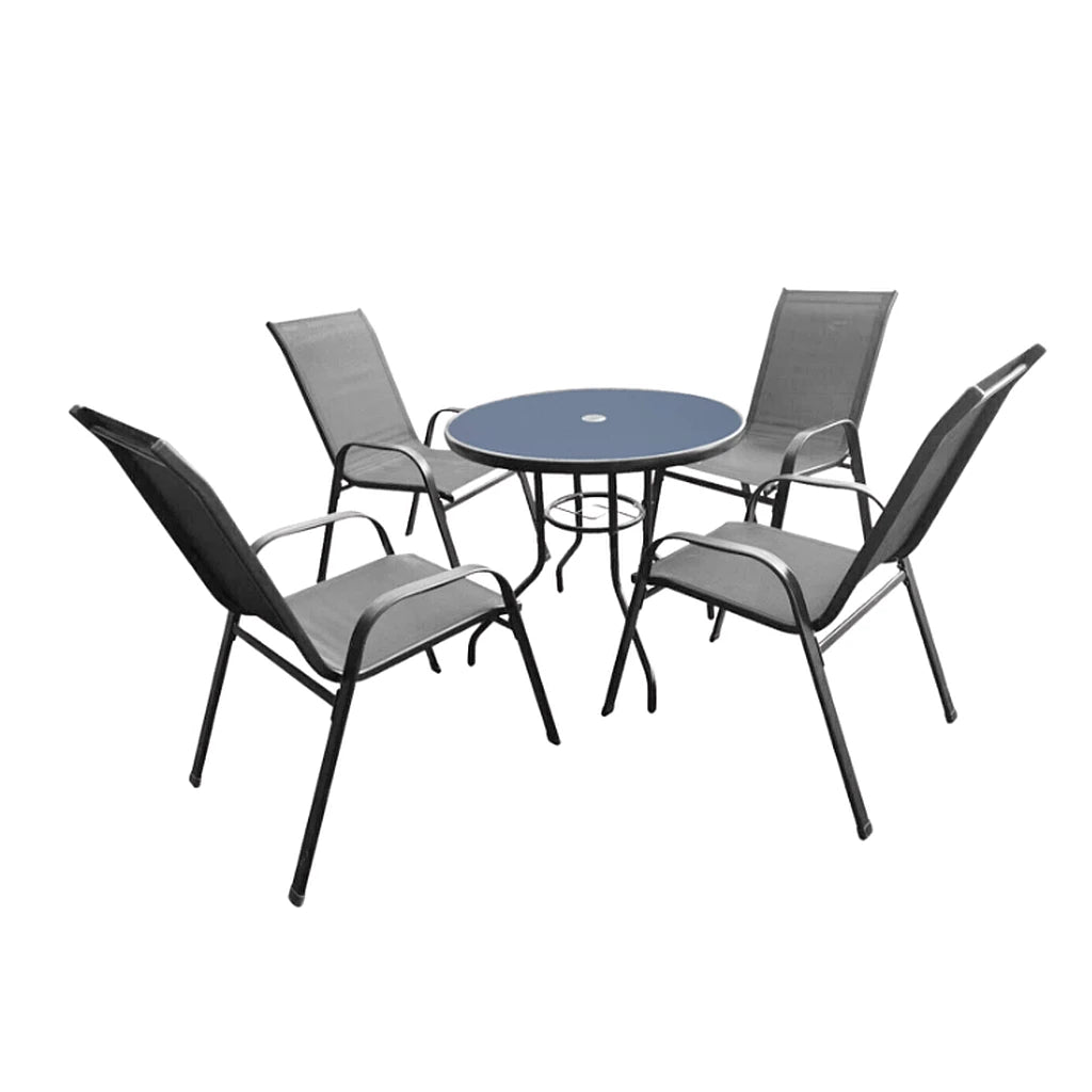 Set Mobilier de Grădină cu Masă și 4 Scaune, Gri - MAXY