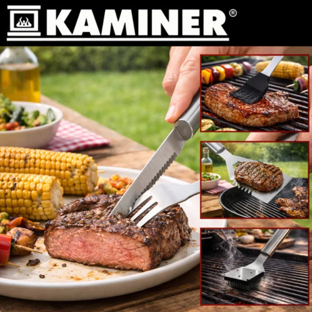 Ustensile Grătar din Oțel Inoxidabil, Set 26 Piese cu Etui, Aluminiu, Kaminer