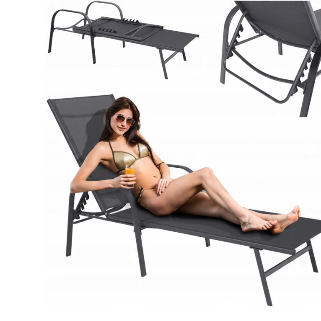 Sezlong De Gradina Reglabil, 195x69x94 cm, Gri Inchis
