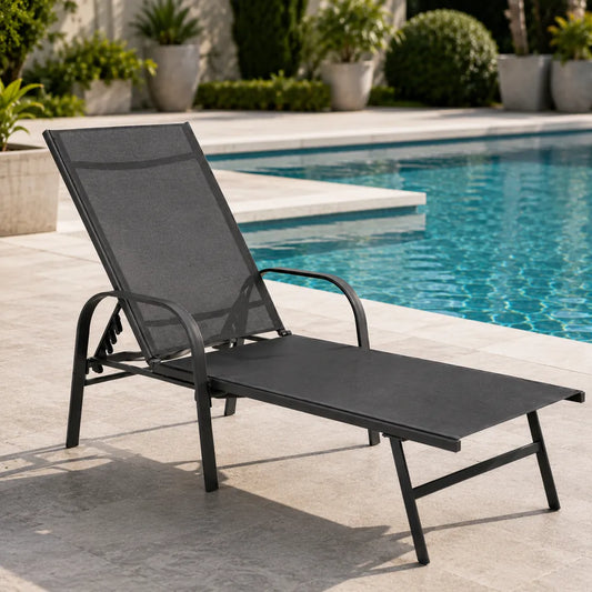 Sezlong De Gradina Reglabil, 195x69x94 cm, Gri Inchis