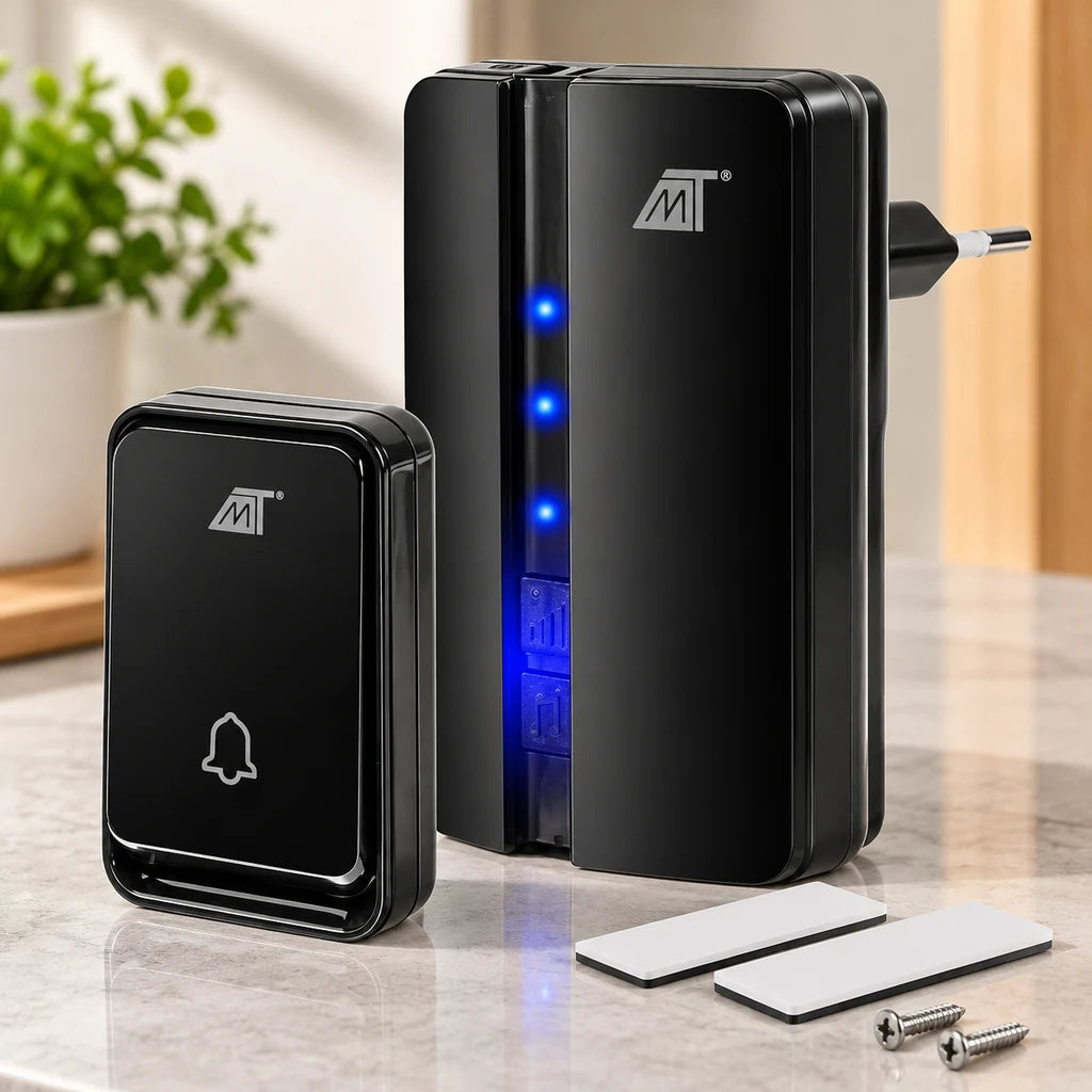 Sonerie Fără Fir Wireless, 150 m, 51 Melodii, Volum Reglabil, LED, IP44, Neagră