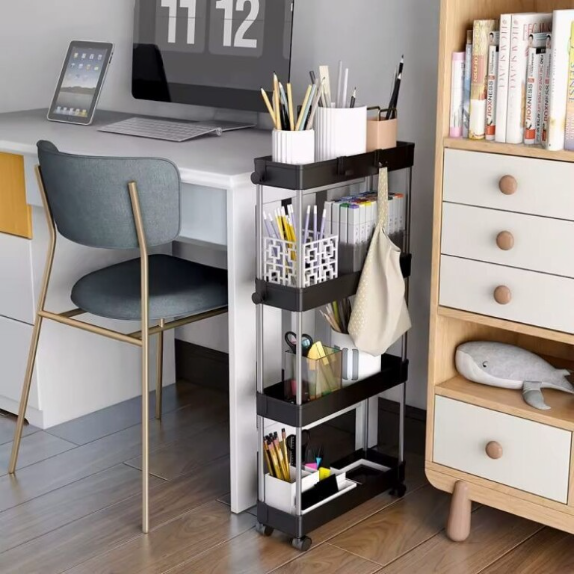 Raft de Depozitare Mobil cu 4 Polițe, Organizator Îngust 85x12,5x38,5cm - MAXY