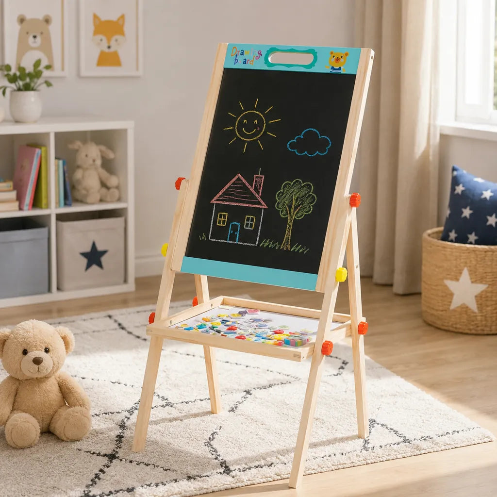Tablă Educativă din Lemn pentru Copii, Magnetică, 38 x 35 x 85 cm - MAXY