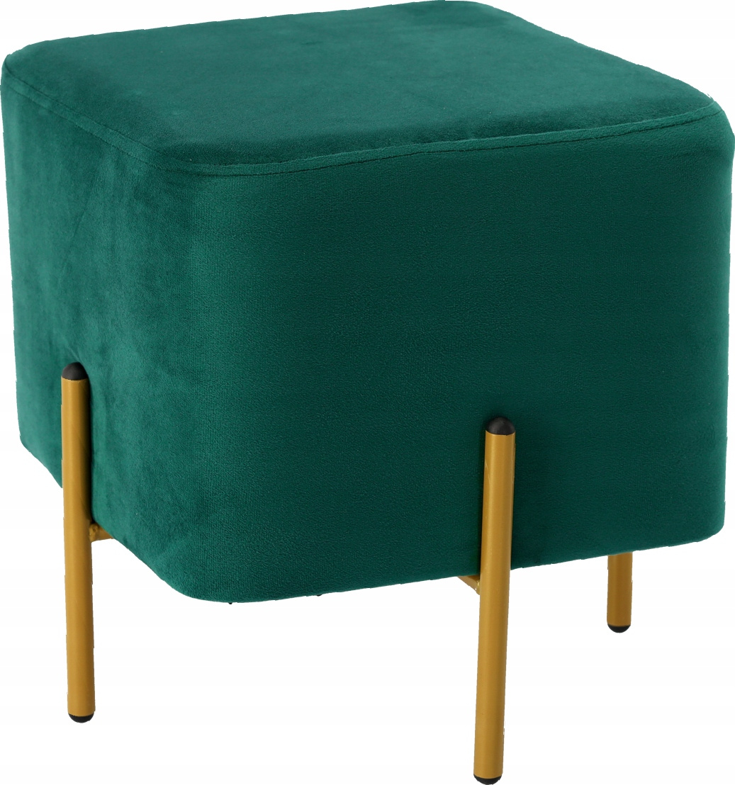 Taburet Pătrat din Catifea cu Picioare Metalice Aurii, 35x35x40cm,  Verde Închis