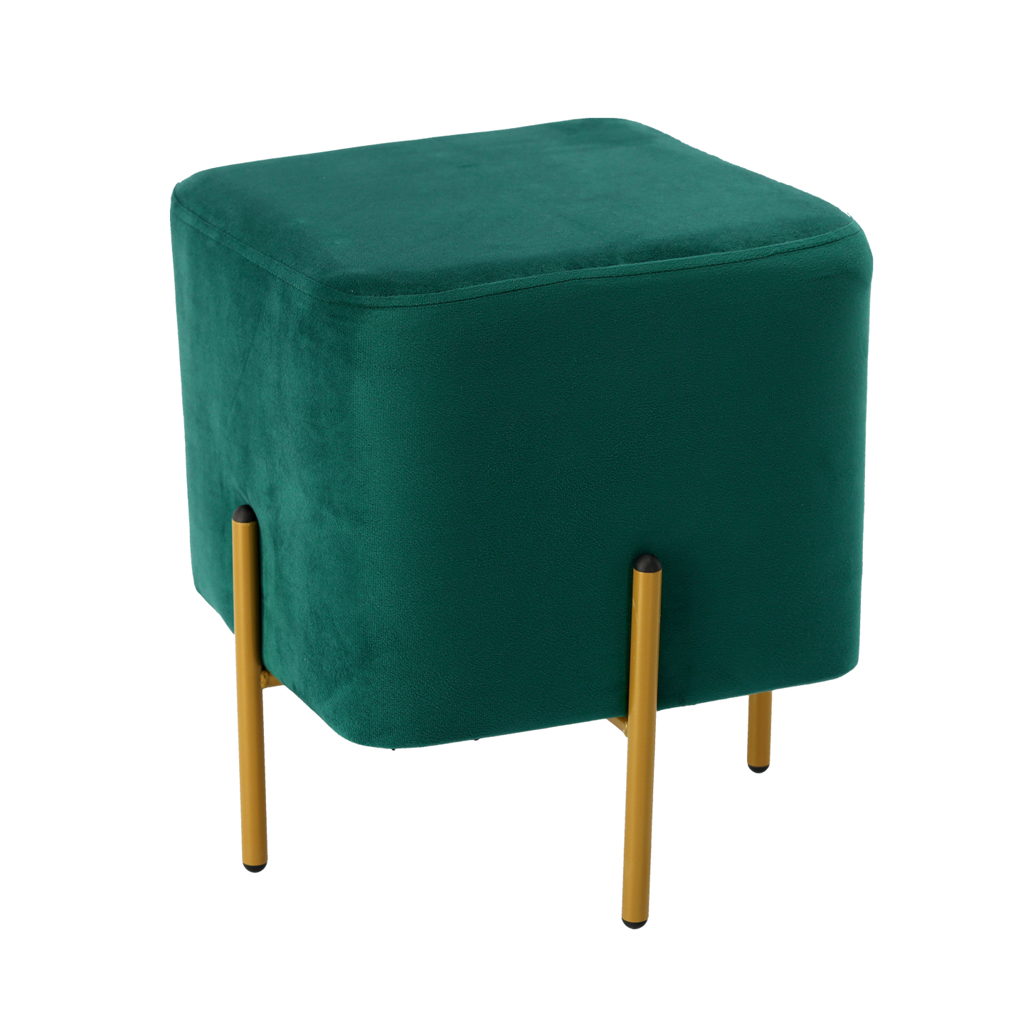 Taburet Pătrat din Catifea cu Picioare Metalice Aurii, 35x35x40cm,  Verde Închis