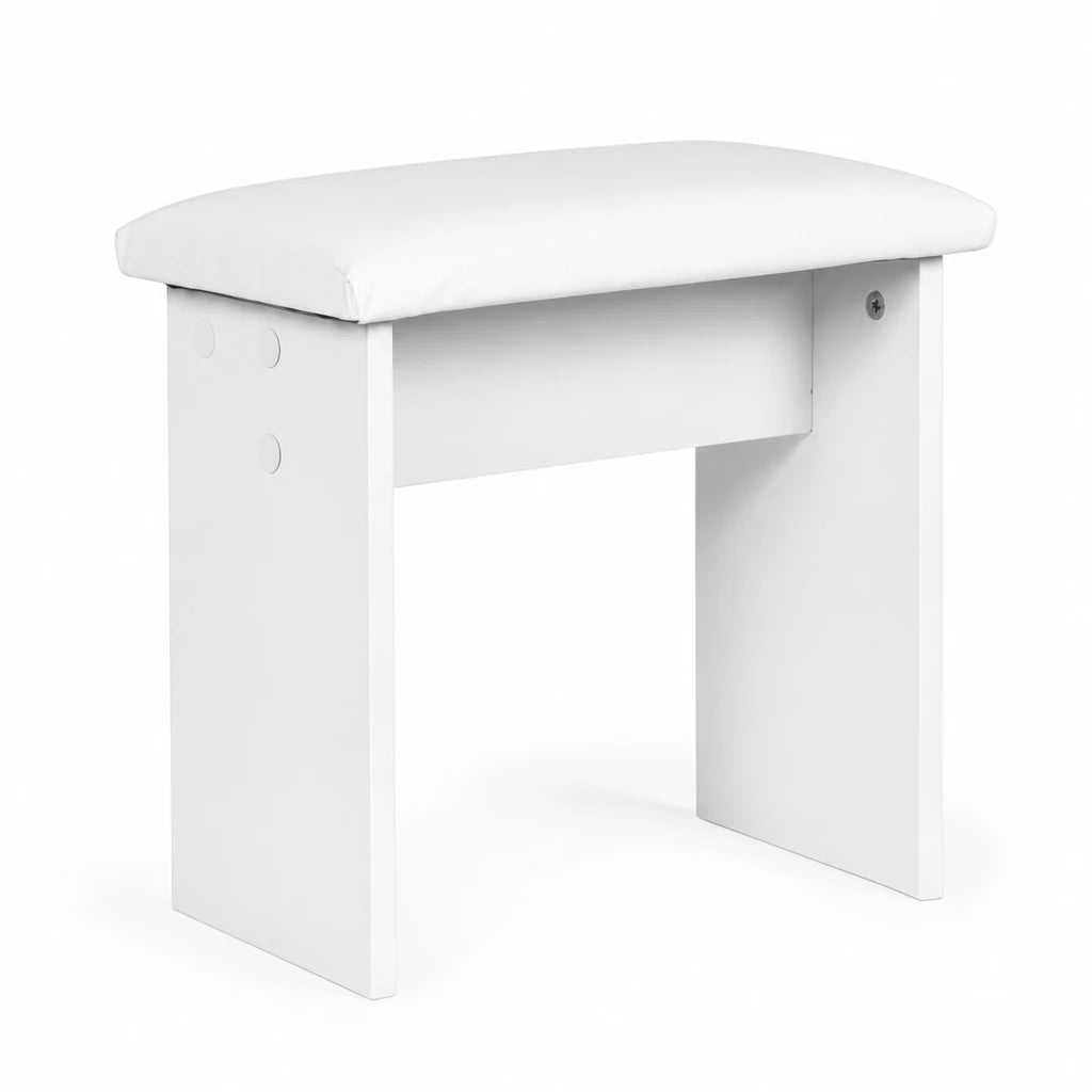 Masă de Machiaj cu Oglindă LED, 2 Sertare și Taburet Inclus, Alb, 80x40x140 cm