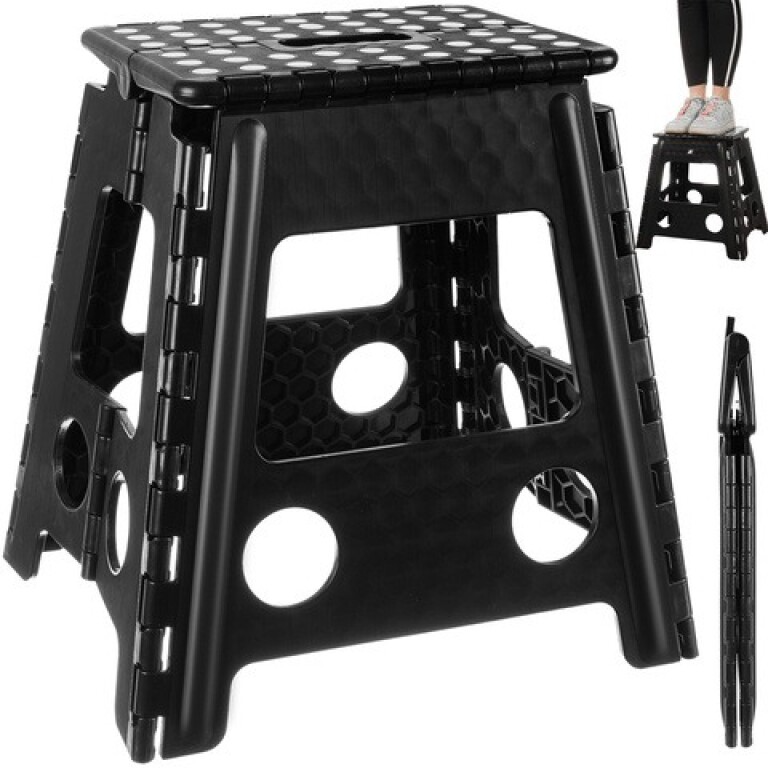 Scaun Pliabil Tip Taburet, 39 cm, Alb Negru - MAXY