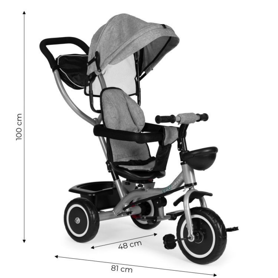 Tricicletă pentru Copii 2 în 1 cu Scaun Rotativ 360° , Gri - MAXY