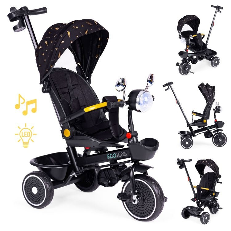 Tricicletă pentru Copii cu Scaun Rotativ 360° , Culoare Negru - MAXY