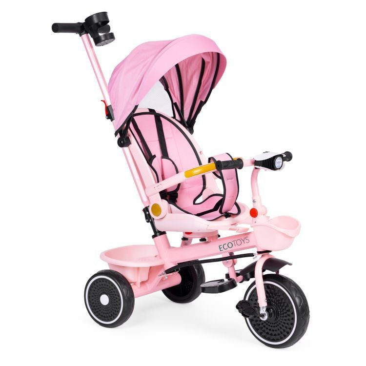Tricicletă pentru Copii 2 în 1 cu Scaun Rotativ 360° , Roz - MAXY