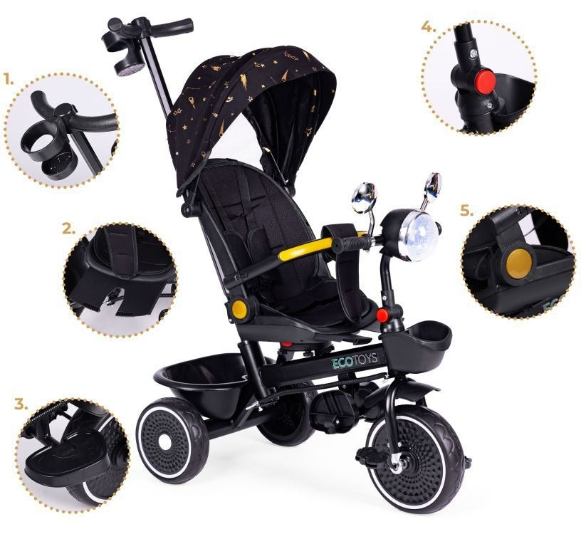 Tricicletă pentru Copii cu Scaun Rotativ 360° , Culoare Negru - MAXY