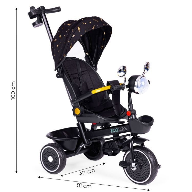 Tricicletă pentru Copii cu Scaun Rotativ 360° , Culoare Negru - MAXY