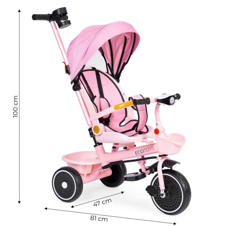 Tricicletă pentru Copii 2 în 1 cu Scaun Rotativ 360° , Roz - MAXY