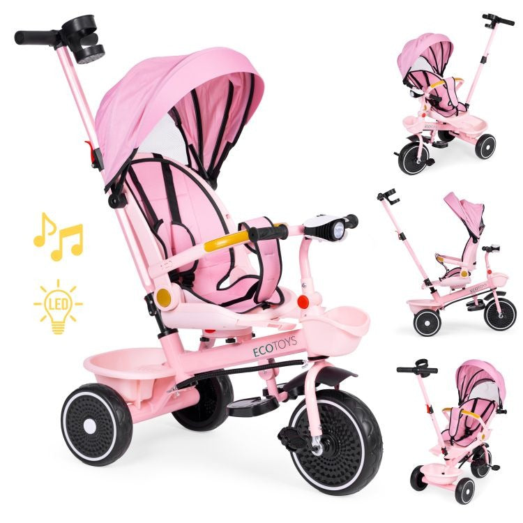 Tricicletă pentru Copii 2 în 1 cu Scaun Rotativ 360° , Roz - MAXY