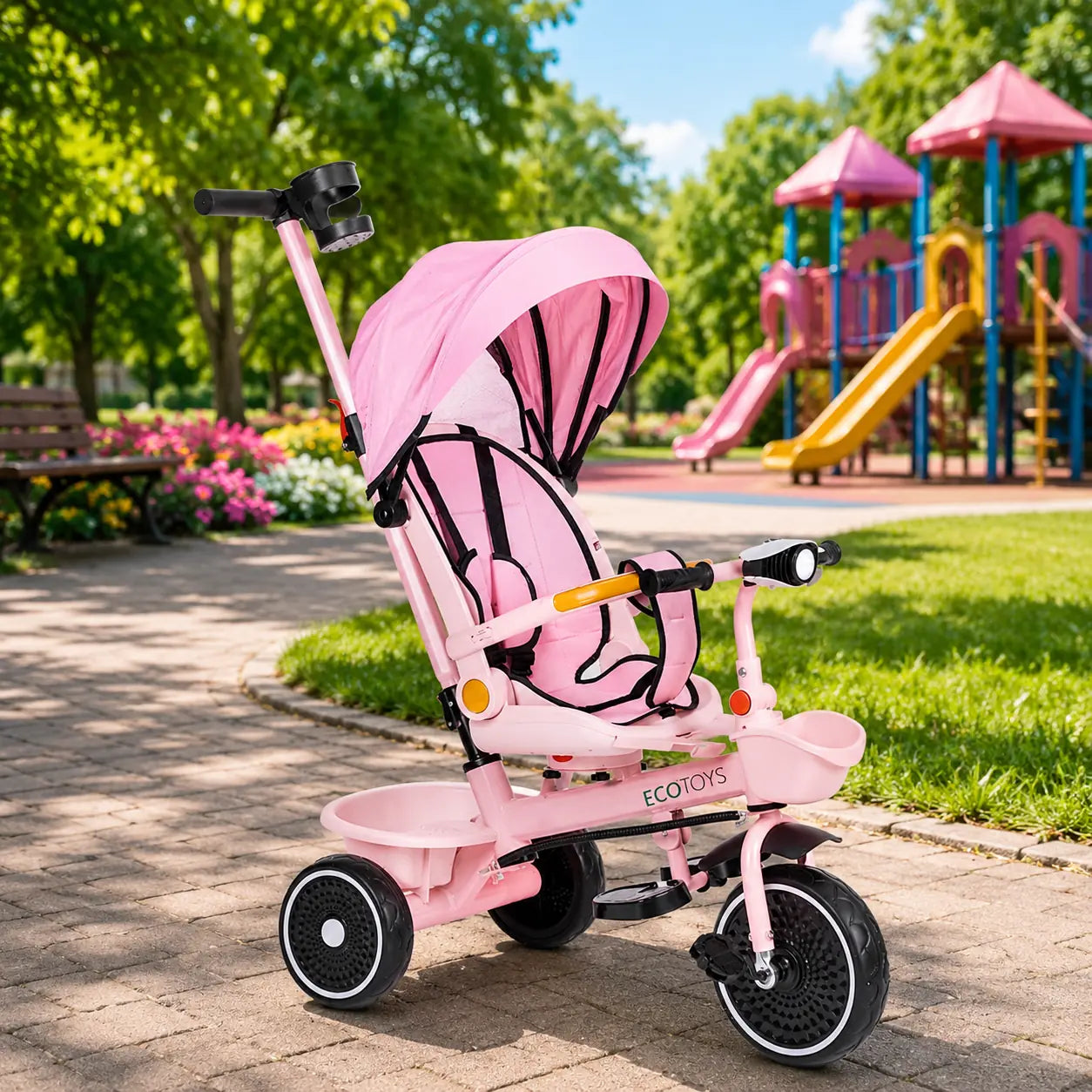 Tricicletă pentru Copii 2 în 1 cu Scaun Rotativ 360° , Roz - MAXY