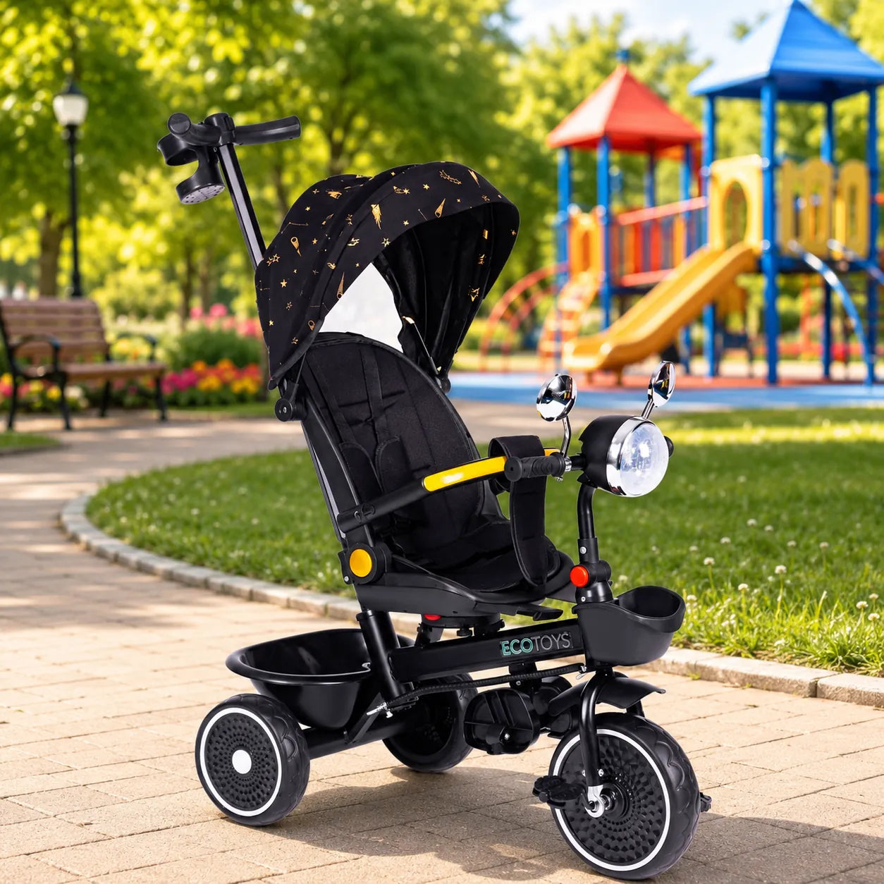 Tricicletă pentru Copii cu Scaun Rotativ 360° , Culoare Negru - MAXY