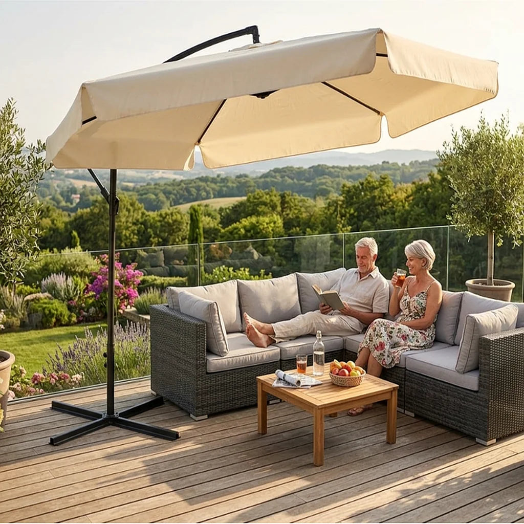 Umbrelă de Grădină Tip Banana 3 m GardenLine, cu Husă de Protecție, Bej - MAXY