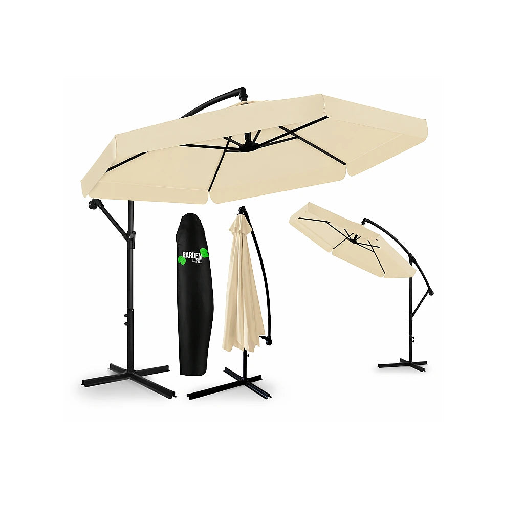 Umbrelă de Grădină Tip Banana 3 m GardenLine, cu Husă de Protecție, Bej - MAXY