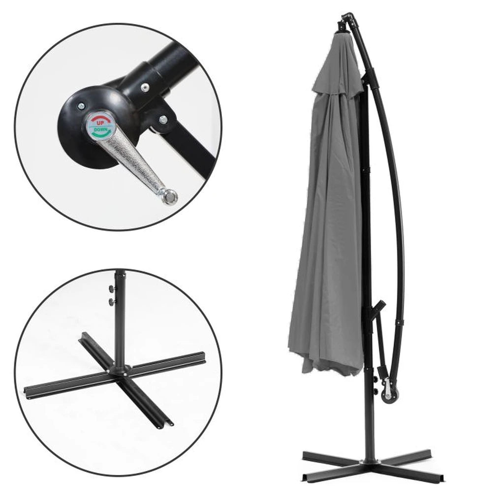 Umbrela De Gradina Pliabila cu Brat Lateral Ø300 cm, Gri - MAXY