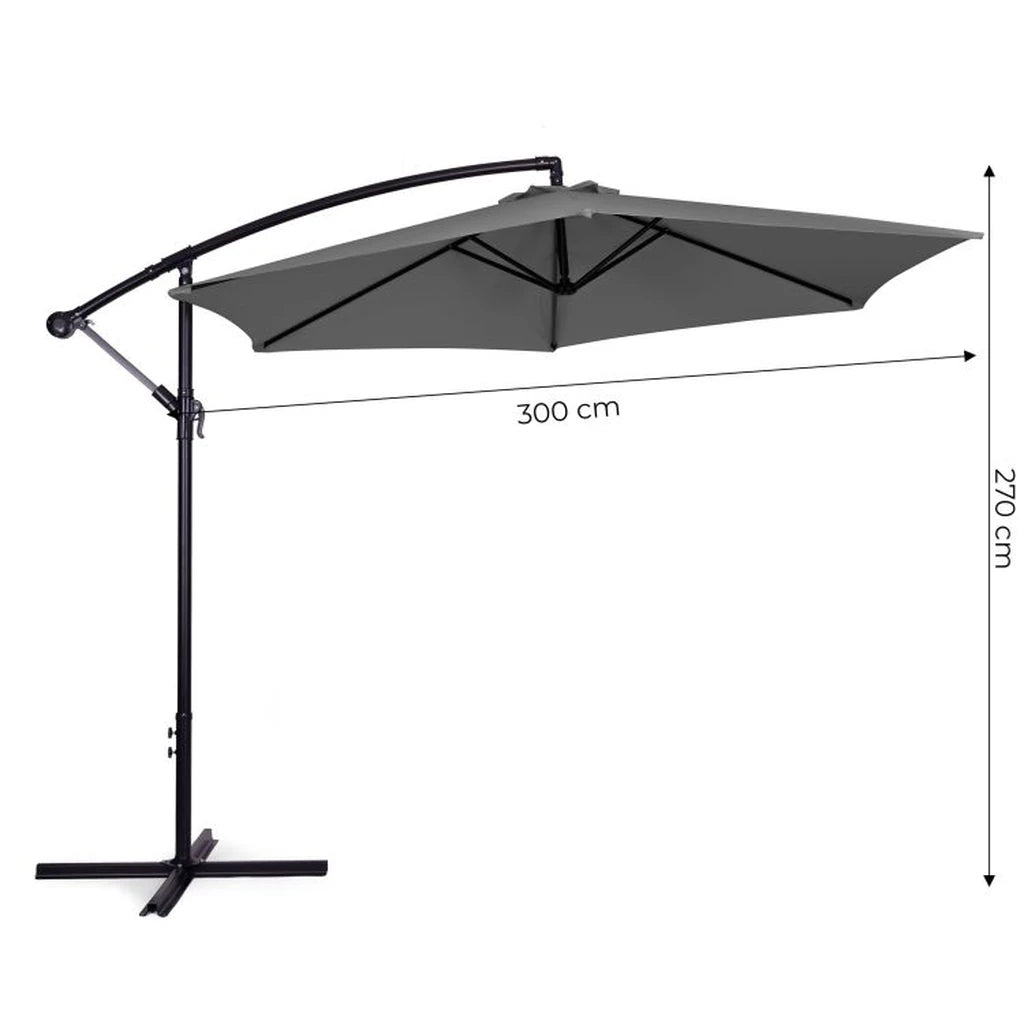 Umbrela De Gradina Pliabila cu Brat Lateral Ø300 cm, Gri - MAXY