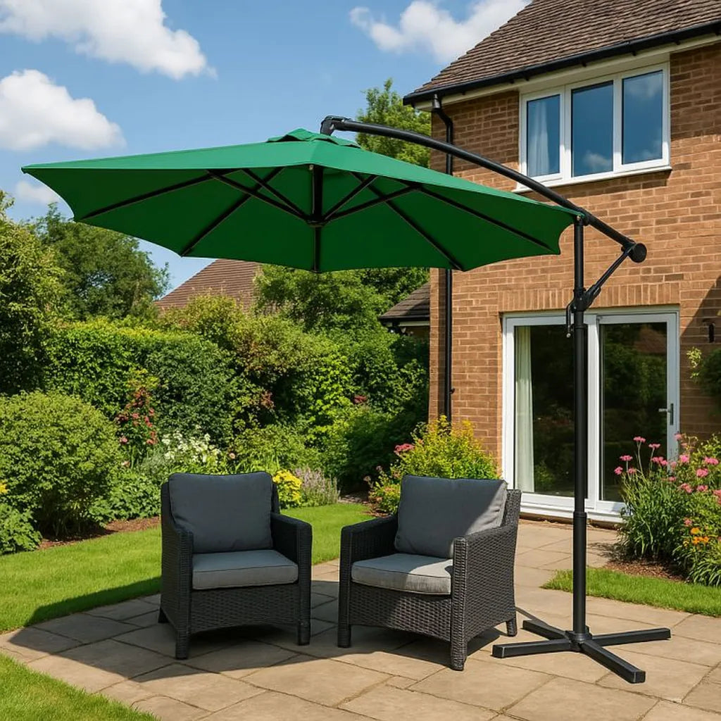 Umbrela De Gradina Pliabila cu Brat Lateral 300 cm, Verde Inchis - MAXY