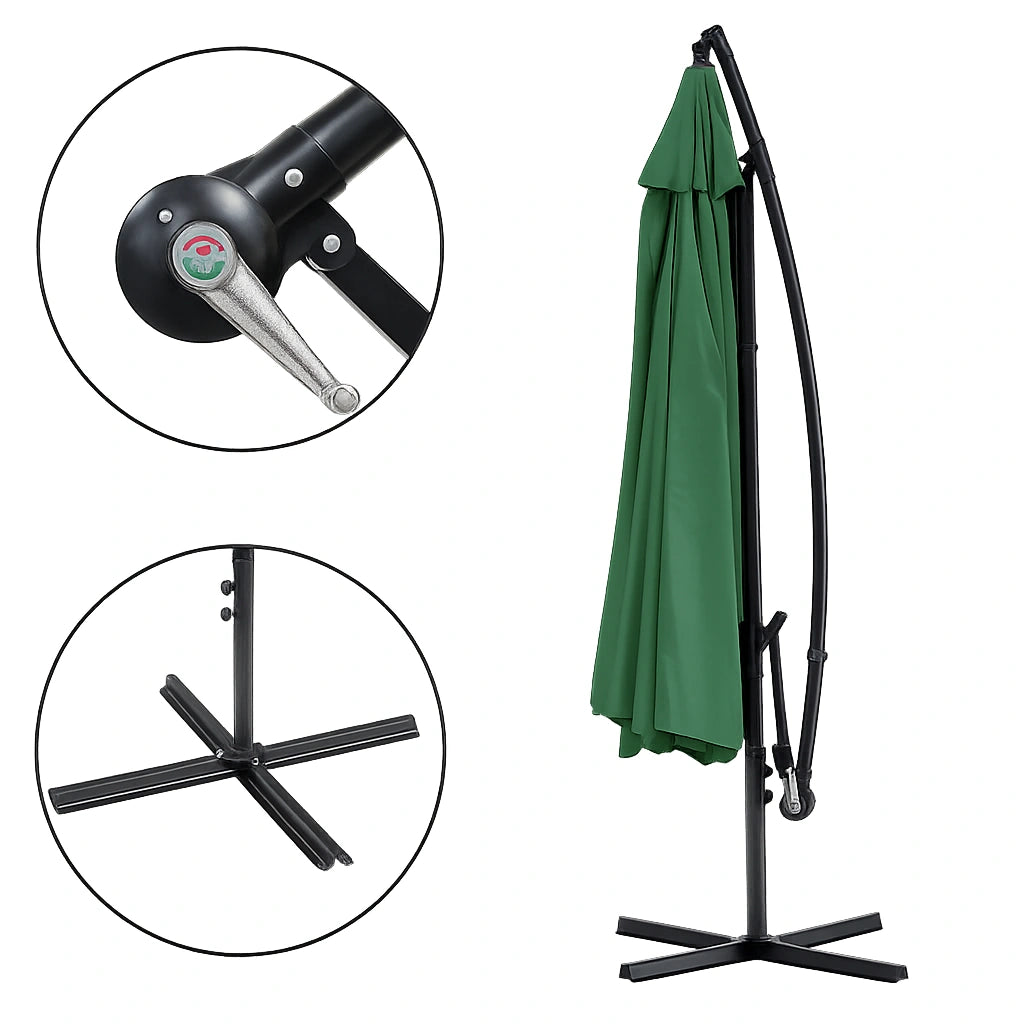 Umbrela De Gradina Pliabila cu Brat Lateral 300 cm, Verde Inchis - MAXY