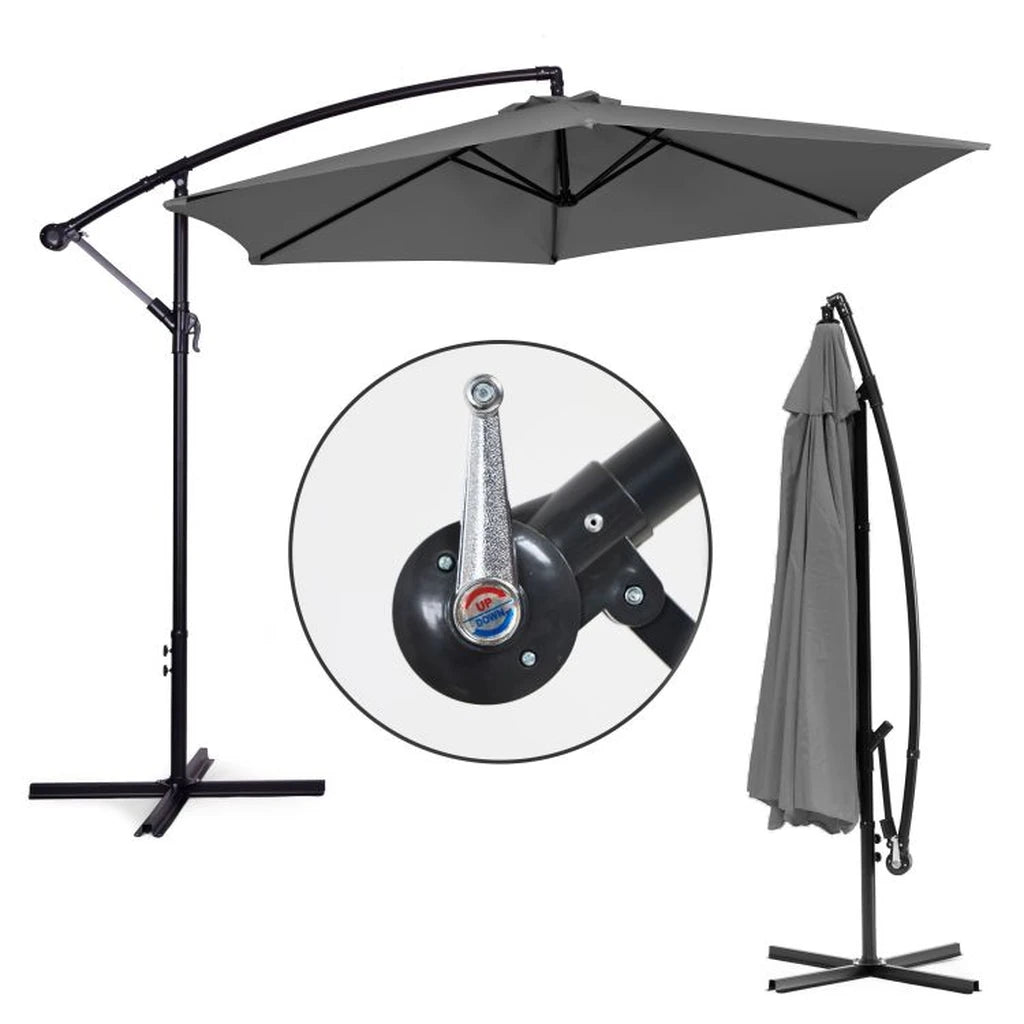 Umbrela De Gradina Pliabila cu Brat Lateral Ø300 cm, Gri - MAXY