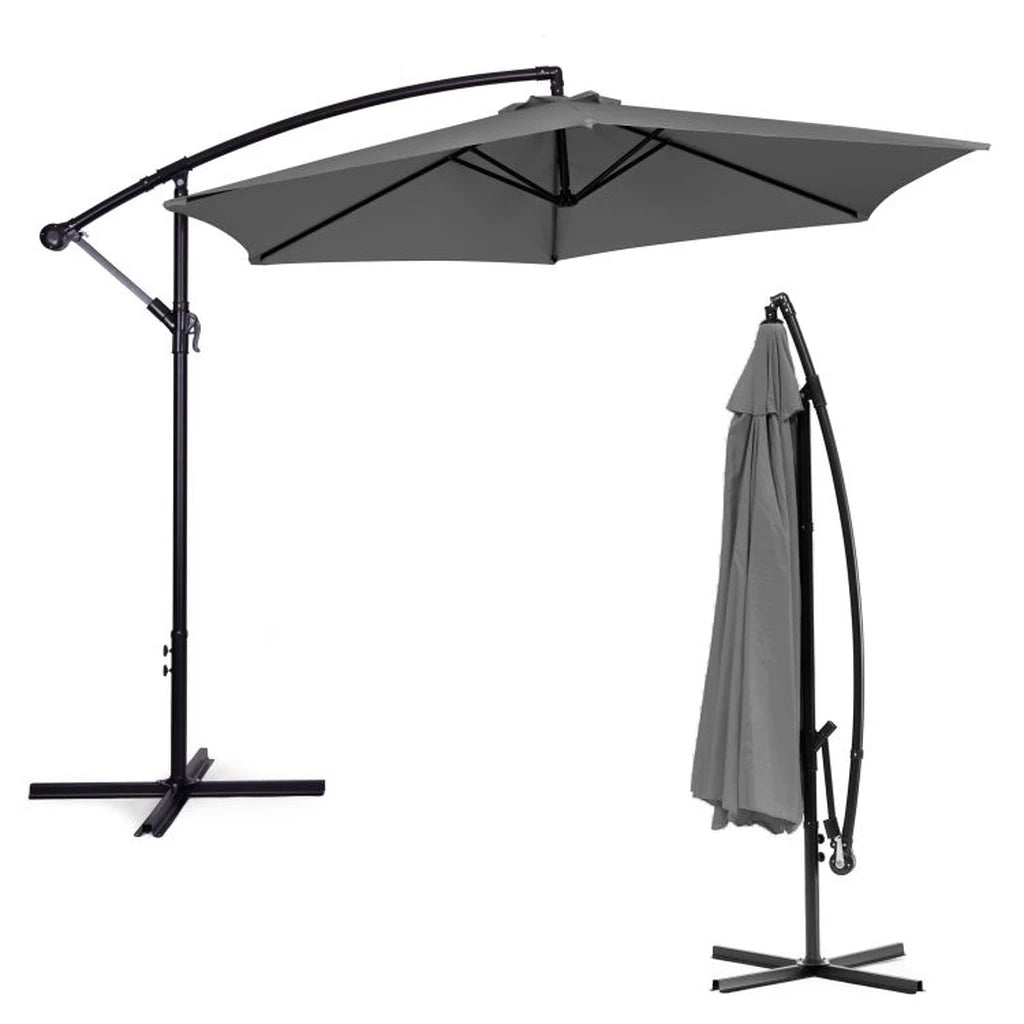 Umbrela De Gradina Pliabila cu Brat Lateral Ø300 cm, Gri - MAXY
